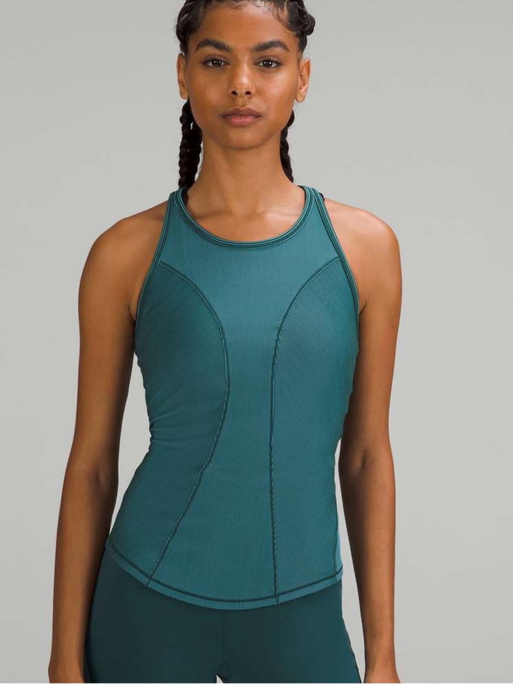 Lululemon Base Pace Two-Toned Ribbed Tank Top Green Jasper / Blue Chill Size 10